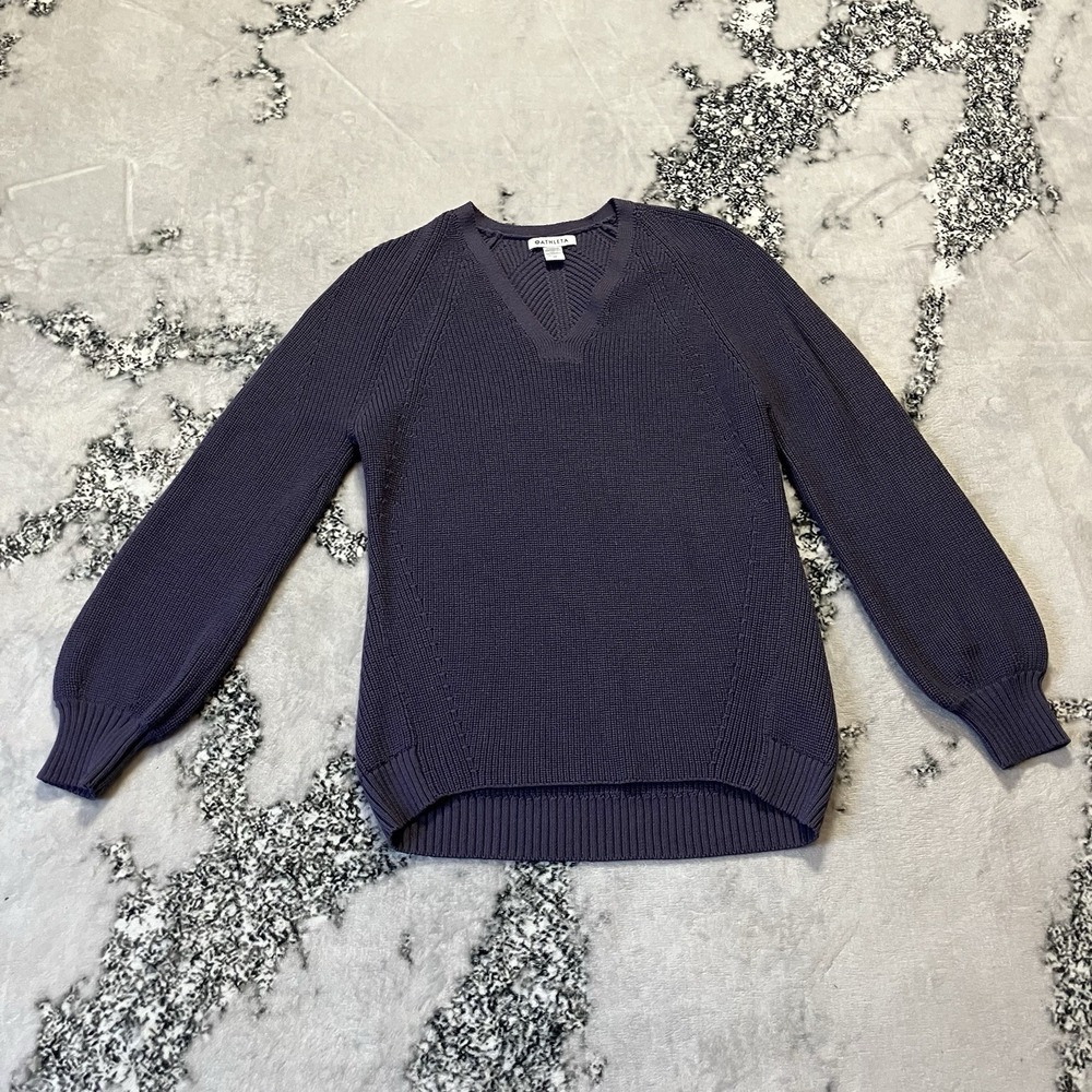 Athleta Sweater Womens Size XS Purple Hanover Refined V Neck Ribbed Knit